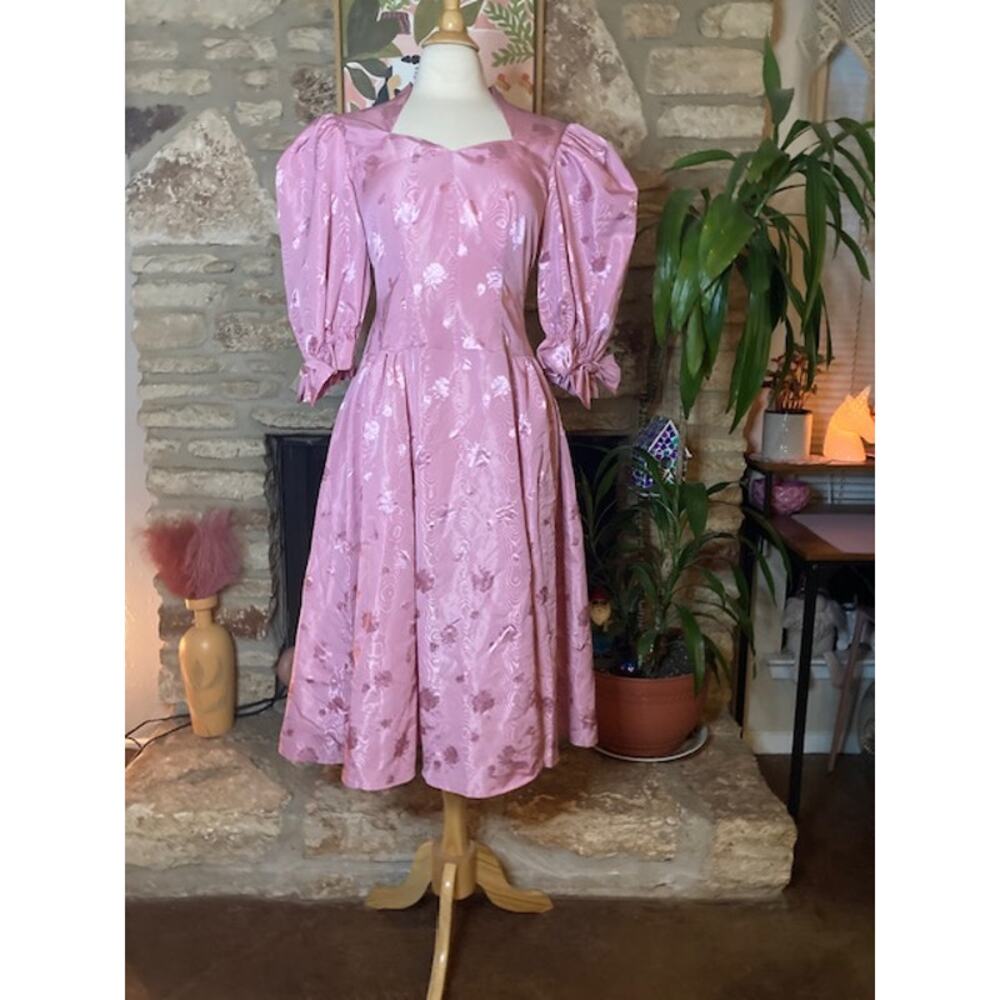 ๐ธ Vintage Handmade Pink Puffy Sleeve Party Dress ๐ M-L - Picture 3 of 10